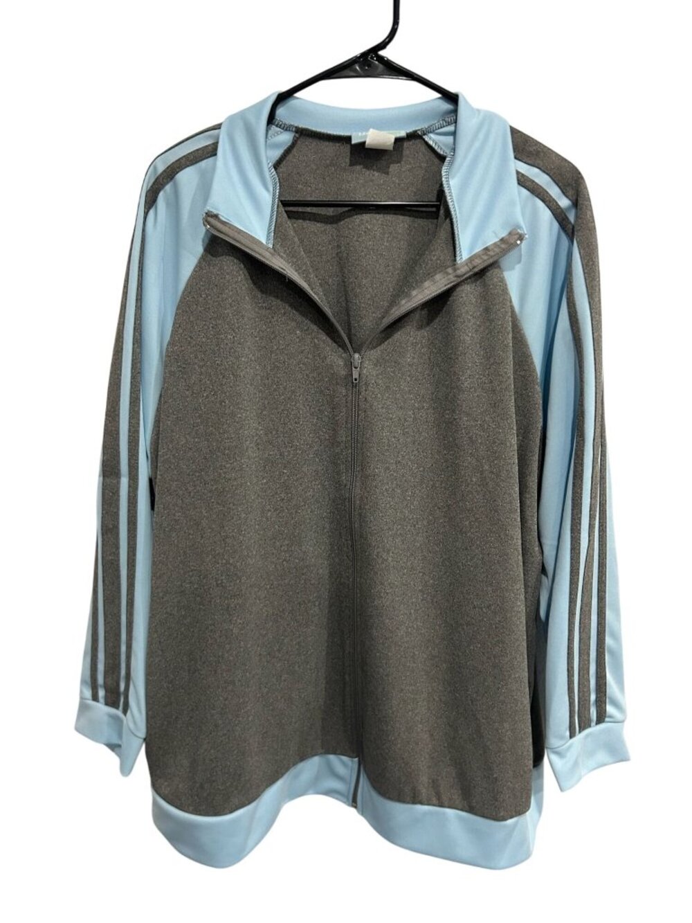 Liz & Me Sport 1X Full Zip Track Jacket Gray Blue Colorblock Striped Minimalist